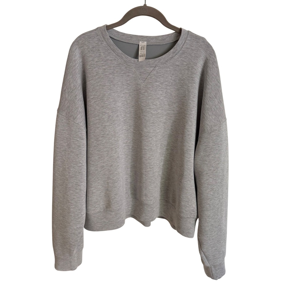 Spanx AirEssentials Crew Neck Sweatshirt Light Grey Heather 1X‎ 50347R